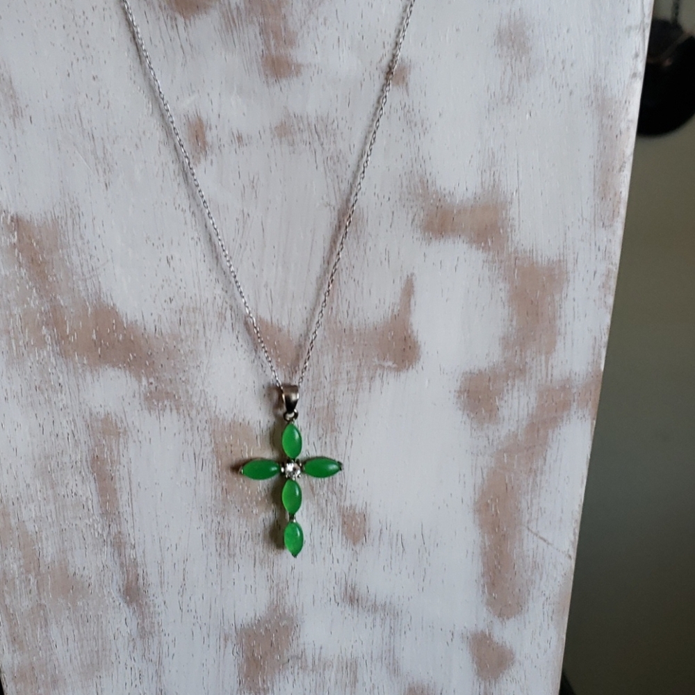 Made in Italy jade and CZ Cross pendant necklace